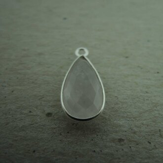 QSF195 HANGER IN KAST ROOS Ag925  16X7MM DRUPPEL ROZE KWARTS  MET OOG TOP