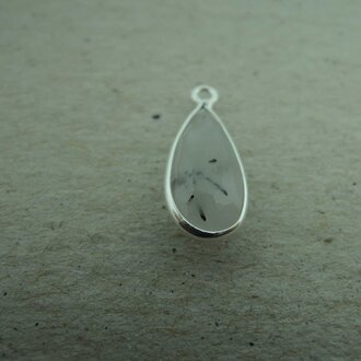 QSF196 HANGER IN KAST WIT Ag925  16X7MM DRUPPEL RUTIELKWARTS  MET OOG TOP