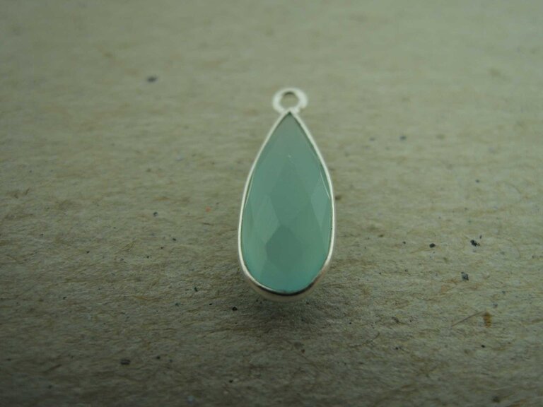 QSF197 HANGER IN KAST BLAUWAg925  16X7MM DRUPPEL AQUA CHALCEDOON  MET OOG TOP