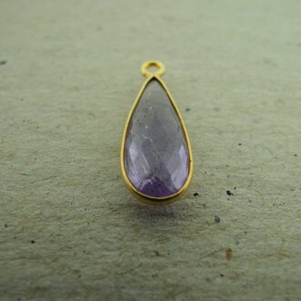 QSF201 HANGER IN KAST Ag925 VERGULD PAARS 16X7MM DRUPPEL AMETHIST MET OOG TOP