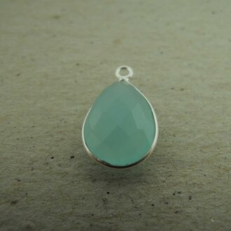 QSF216 HANGER IN KAST Ag925   15X10MM DRUPPEL AQUA MET OOG TOP