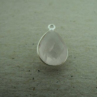 QSF217 HANGER IN KAST Ag925   15X10MM DRUPPEL ROSE QUARTZ MET OOG TOP