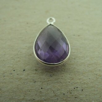 QSF218 HANGER IN KAST Ag925  PAARS 15X10MM DRUPPEL AMETHYSTE MET OOG TOP