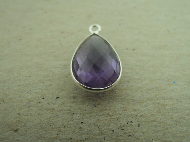 QSF218 HANGER IN KAST Ag925  PAARS 15X10MM DRUPPEL AMETHYSTE MET OOG TOP