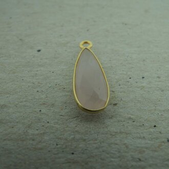 QSF206 HANGER IN KAST Ag925 VERGULD ROOS 16X7MM DRUPPEL ROSE KWARTS MET OOG TOP