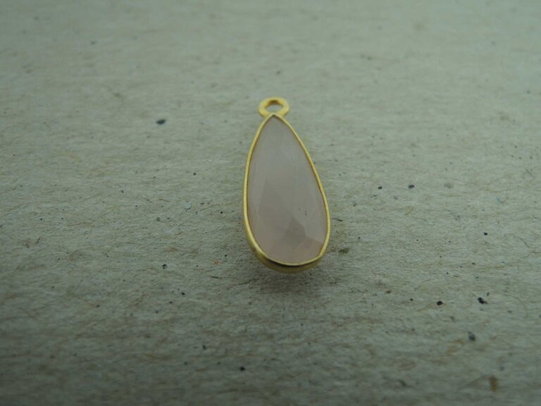 QSF206 HANGER IN KAST Ag925 VERGULD ROOS 16X7MM DRUPPEL ROSE KWARTS MET OOG TOP