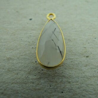 QSF207 HANGER IN KAST Ag925 VERGULD WIT/ZWART 16X7MM DRUPPEL RUTIEL KWARTS MET OOG TOP