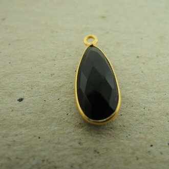 QSF211 HANGER IN KAST Ag925 VERGULD ZWART 16X7MM DRUPPEL ONIX  MET OOG TOP