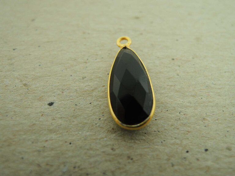 QSF211 HANGER IN KAST Ag925 VERGULD ZWART 16X7MM DRUPPEL ONIX  MET OOG TOP