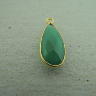 QSF212 HANGER IN KAST Ag925 VERGULD GROEN 16X7MM DRUPPEL ONIX  MET OOG TOP