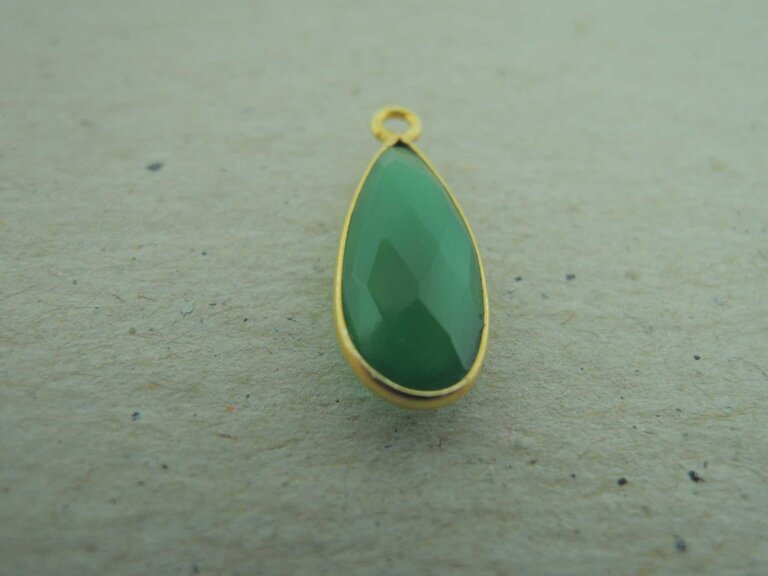 QSF212 HANGER IN KAST Ag925 VERGULD GROEN 16X7MM DRUPPEL ONIX  MET OOG TOP