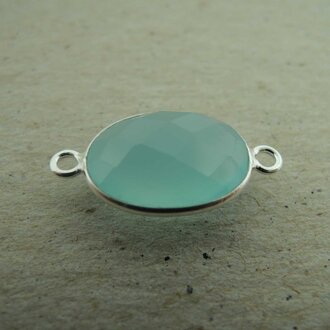 QSF228 HANGER IN KAST Ag925 AQUA 15X11MM OVAAL CHALCEDOON MET 2 OGEN