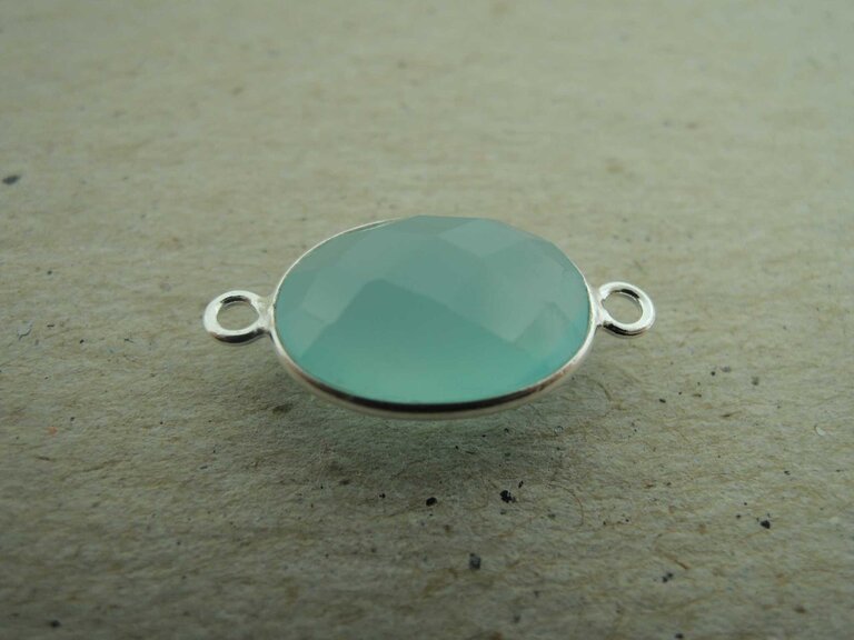 QSF228 HANGER IN KAST Ag925 AQUA 15X11MM OVAAL CHALCEDOON MET 2 OGEN