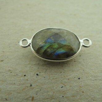 QSF229 HANGER IN KAST Ag925 GRIJS 15X11MM OVAAL LABRADORIET MET 2 OGEN