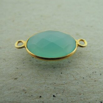 QSF231 HANGER IN KAST Ag925 VERGULD  AQUA 15X11MM OVAAL CHALCEDOON MET 2 OGEN