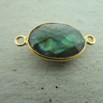 QSF232 HANGER IN KAST Ag925 VERGULD  GRIJS 15X11MM OVAAL LABRADORIET MET 2 OGEN