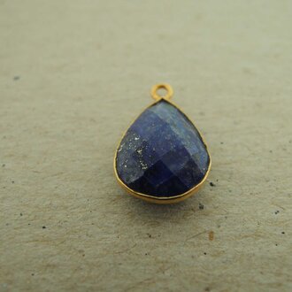 QSF240 HANGER IN KAST Ag925 VERGULD BLAUW 15X10MM DRUPPEL LAPIS LAZULI MET OOG TOP