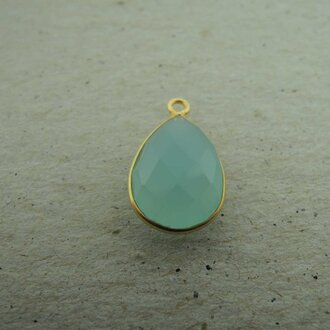 QSF242 HANGER IN KAST Ag925 VERGULD BLAUW 15X10MM DRUPPEL CHALCEDOON MET OOG TOP