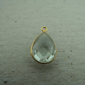 QSF243 HANGER IN KAST Ag925 VERGULD GROEN 15X10MM DRUPPEL AMETHIST MET OOG TOP