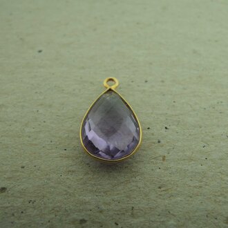 QSF244 HANGER IN KAST Ag925 VERGULD PAARS 15X10MM DRUPPEL AMETHIST MET OOG TOP