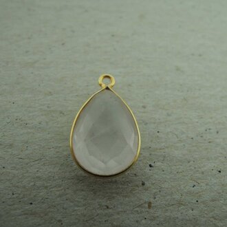 QSF245 HANGER IN KAST Ag925 VERGULD ROOS 15X10MM DRUPPEL ROSE KWARTS MET OOG TOP