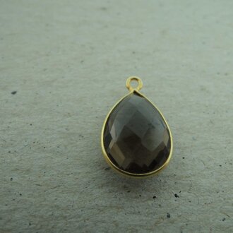 QSF246 HANGER IN KAST Ag925 VERGULD BRUIN 15X10MM DRUPPEL ROOKKWARTS MET OOG TOP