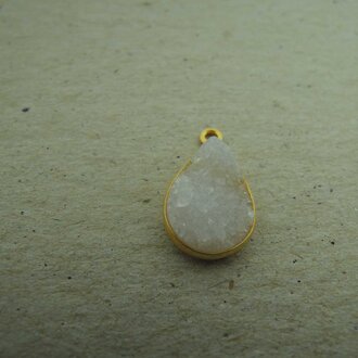 QSF247 HANGER IN KAST Ag925 VERGULD WIT DRUZY 15X10MM DRUPPEL AGAAT MET OOG TOP