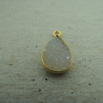 QSF248 HANGER IN KAST Ag925 VERGULD WIT AGAAT DRUZY 12X8MM DRUPPEL  MET OOG TOP