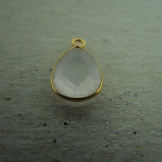 QSF251 HANGER IN KAST Ag925 VERGULD ROOS  ROSE KWARTS 12X8MM DRUPPEL  MET OOG TOP