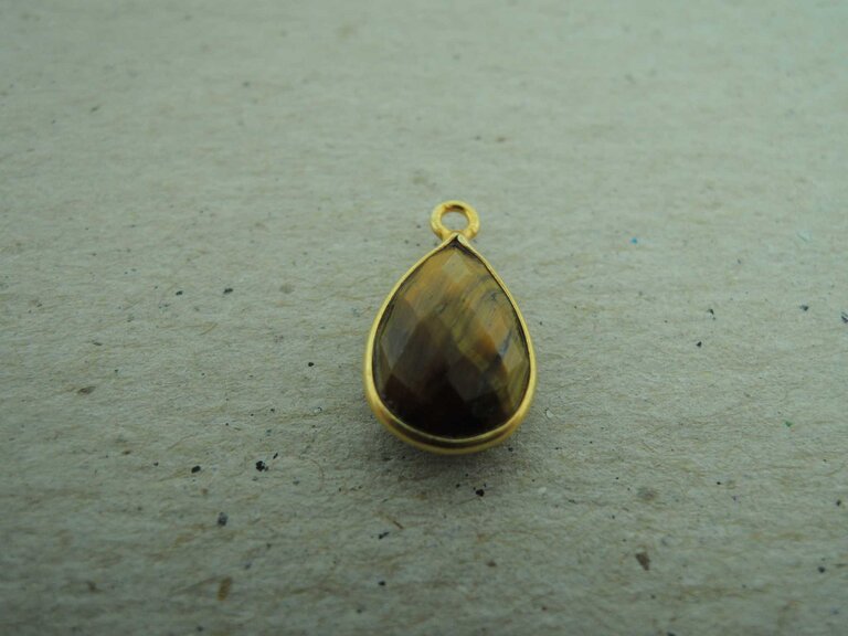 QSF252 HANGER IN KAST Ag925 VERGULD BRUIN TIJGEROOG 12X8MM DRUPPEL  MET OOG TOP