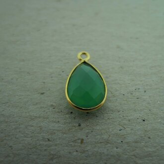 QSF256 HANGER IN KAST Ag925 VERGULD GROEN ONIX 12X8MM DRUPPEL  MET OOG TOP