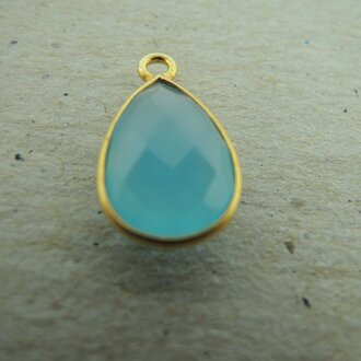 QSF257 HANGER IN KAST Ag925 VERGULD BLAUW ONIX 12X8MM DRUPPEL  MET OOG TOP