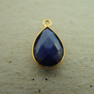 QSF258 HANGER IN KAST Ag925 VERGULD BLAUW LAPIS LAZULI 12X8MM DRUPPEL  MET OOG TOP