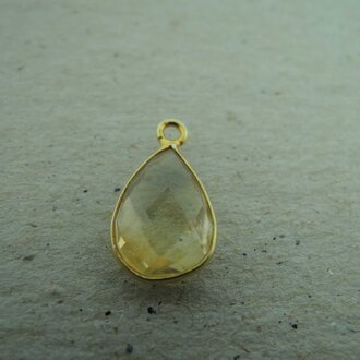 QSF260 HANGER IN KAST Ag925 VERGULD GEEL CITRIEN 12X8MM DRUPPEL  MET OOG TOP