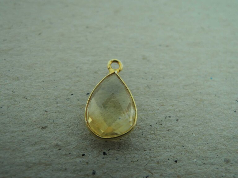 QSF260 HANGER IN KAST Ag925 VERGULD GEEL CITRIEN 12X8MM DRUPPEL  MET OOG TOP