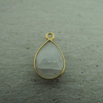 QSF261 HANGER IN KAST Ag925 VERGULD WIT REGENBOOGMAANSTEEN 12X8MM DRUPPEL  MET OOG TOP