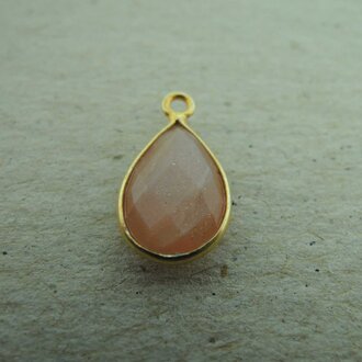 QSF262 HANGER IN KAST Ag925 VERGULD ROSE MAANSTEEN 12X8MM DRUPPEL  MET OOG TOP