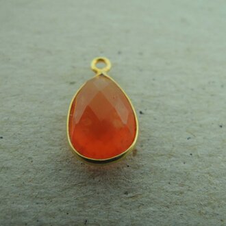 QSF263 HANGER IN KAST Ag925 VERGULD ORANJE CARNEOOL 12X8MM DRUPPEL  MET OOG TOP