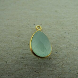 QSF264 HANGER IN KAST Ag925 VERGULD BLAUW CHALCEDOON 12X8MM DRUPPEL  MET OOG TOP