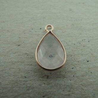 QSF266 HANGER IN KAST Ag925 VERGULD ROSE ROOS ROSE KWARTS 12X8MM DRUPPEL  MET OOG TOP