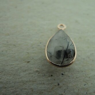 QSF267 HANGER IN KAST Ag925 VERGULD ROSE  WIT/ZWART RUTIELKWARTS 12X8MM DRUPPEL  MET OOG TOP