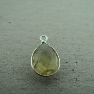 QSF268 HANGER IN KAST Ag925 GEEL CITRIEN 12X8MM DRUPPEL  MET OOG TOP