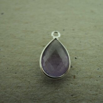 QSF278 HANGER IN KAST Ag925 AMETIST PAARS 12X8MM DRUPPEL  MET OOG TOP