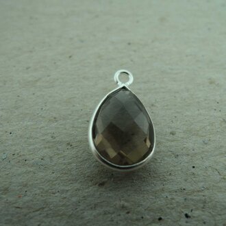 QSF280 HANGER IN KAST Ag925 ROOKKWARTS BRUIN 12X8MM DRUPPEL  MET OOG TOP