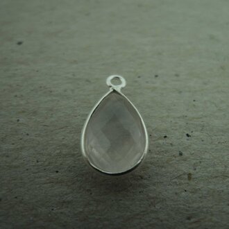 QSF281 HANGER IN KAST Ag925 ROSE KWARTS ROOS 12X8MM DRUPPEL  MET OOG TOP
