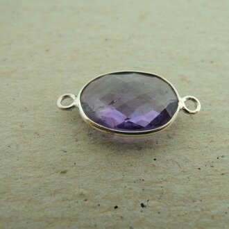 QSF285 HANGER IN KAST Ag925 PAARS 15X11MM OVAAL AMETHIST MET 2 OGEN