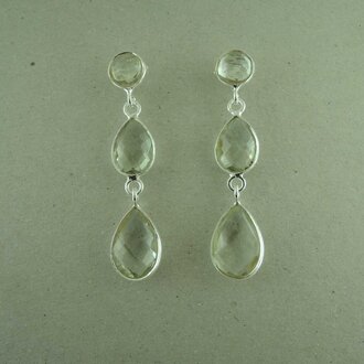 P157 OZ0922 OORSTEKER Ag925 AMETHIST GROEN 4CM ROND+X2DRUPPEL