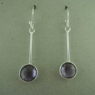 P158 OZ0928 OORHAAK Ag925 AMETHIST PAARS  4CM STAAFJE+10MM ROND