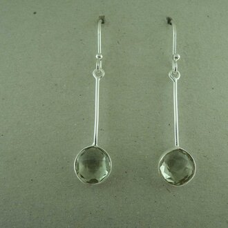 P158 OZ0933 OORHAAK Ag925 AMETHIST GROEN  4CM STAAFJE+10MM ROND