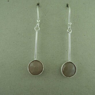 P158 OZ0934 OORHAAK Ag925 MAANSTEEN ROOS 4CM STAAFJE+10MM ROND